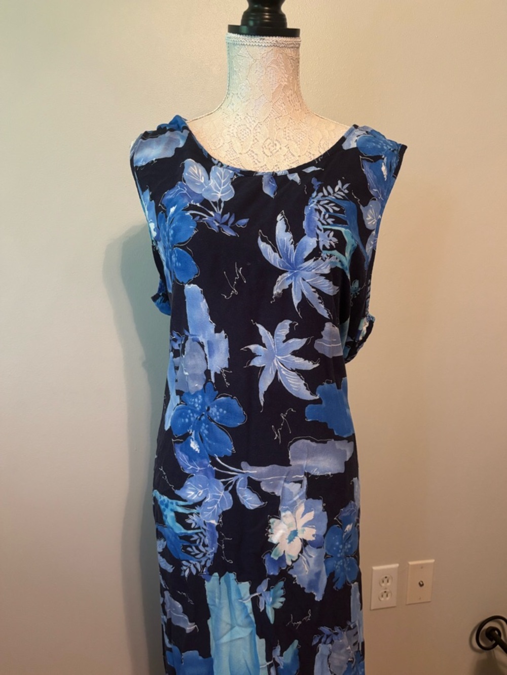 Jane Ashley Navy and Light Blue Floral Maxi Dress